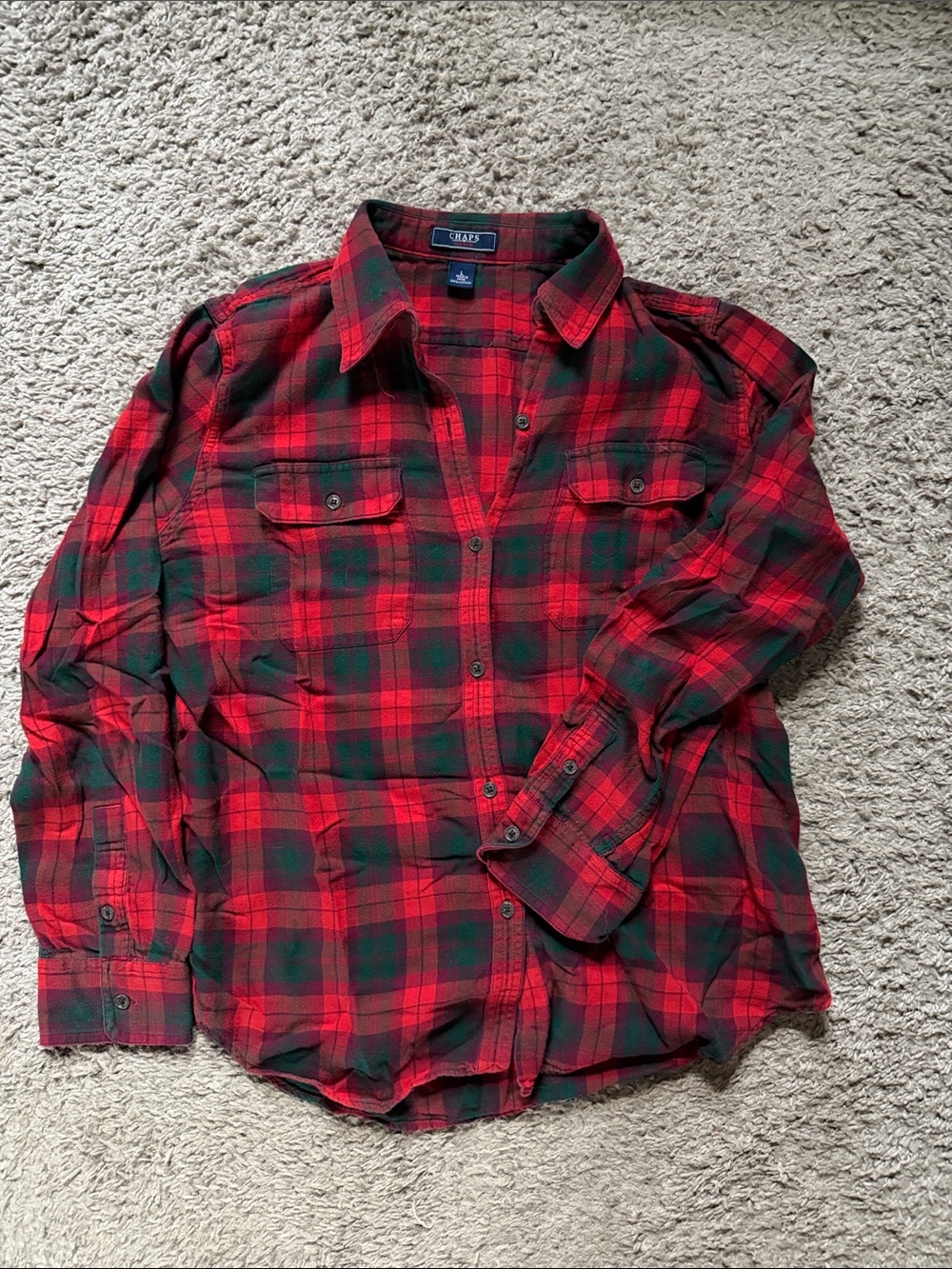 Chaps Red and Green Plaid Button-Down Shirt